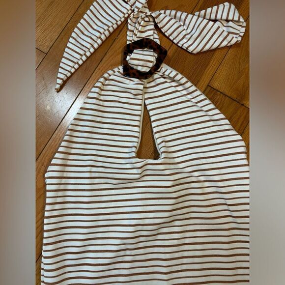 Tularosa NWT white/rose gold striped halter stretch mini dress Size medium - Picture 3 of 7